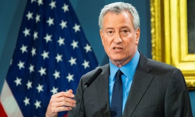 Bill de Blasio durante una rueda de prensa sobre el covid-19 en Manhattan (Nueva York, EE.UU.), el 14 de marzo de 2020.