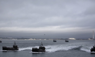 Buques anfibios de la OTAN participan en el ejercicio Trident Juncture en Troia (Portugal). Foto: RT