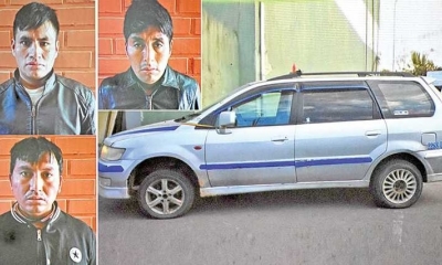 LOS TRES APREHENDIDOS E IMPUTADOS POR EL HOMICIDIO DE ALBERTO SILVESTRE COLQUE, Y EL VEHÍCULO/FOTO.  ﻿NOÉ PORTUGAL