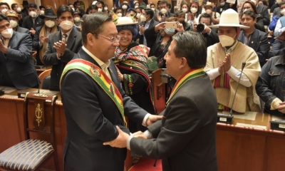 Arce y Choquehuanca cuando juraron a la Presidencia y Vicepresidencia | ABI