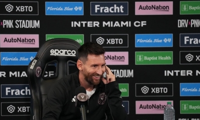 Lionel Messi en conferencia de prensa con el Inter de Miami, 17 de agosto de 2023