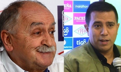 Xavier Azkargorta y entrenador de la Verde César Farías. ARCHIVO