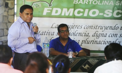El presidente del SIN, Mario Cazón, durante el informe de gestión en la Federación Departamental 