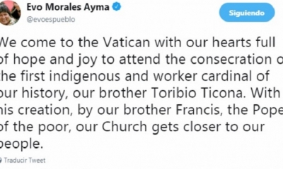 Uno de los mensajes de Morales en inglés. Foto: RRSS