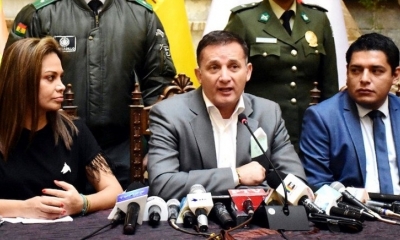 Los ministros de Comunicación, Roxana Lizárraga; de Defensa, Luis Fernando López; y de Justicia, Álvaro Coímbra. ABI