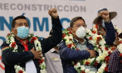 El presidente Luis Arce en la inauguración de la Cumbre Productiva. 