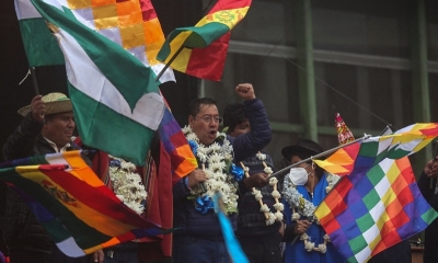 El presidente Luis Arce en Plaza San Francisco durante su discurso.
