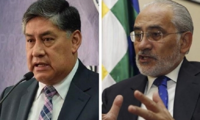 El fiscal General del Estado, Juan Lanchipa y Carlos Mesa