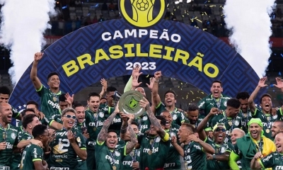 Palmeiras celebra la obtención del Brasileirao 2023. | Fuente: AFP