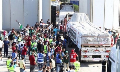 Los primeros vehículos que comenzaron a ingresar son de la Media Luna Roja Palestina