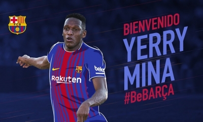 Barcelona anunció el fichaje de Yerry Mina con esta imagen. | Fuente: Barcelona