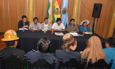 El presidente Evo Morales en la reunión con la Coordinadora Departamental por el Cambio (Codecam) en la gobernación de Cochabamba.