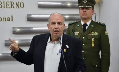 El ministro de Gobierno, Arturo Murillo, en rueda de prensa. Foto archivo: Ministerio de Gobierno