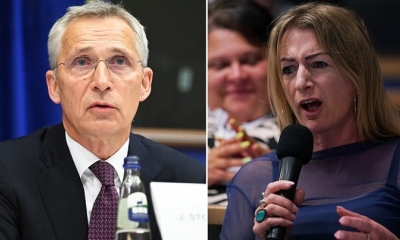 Jens Stoltenberg y la diputada irlandesa, Clare Daly
