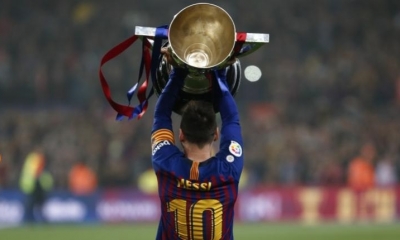 Lionel Messi celebra el título del Barcelona. | AFP