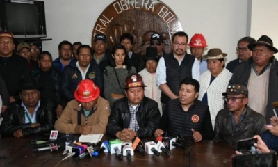 Conferencia de prensa de la dirigencia de la COB.