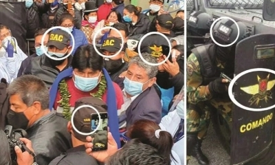 Uniformados del GAC rodean a Evo Morales.