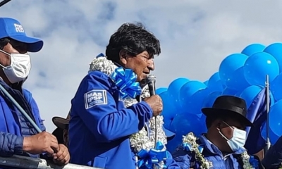 Evo Morales con Franklin Flores y Ratuki/Foto. RRSS