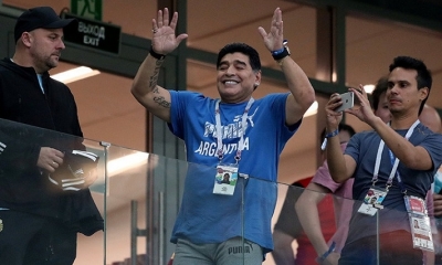 Diego Armando Maradona durante el partido Argentina-Croacia, Nizhni Nóvgorod, Rusia. Foto: RT