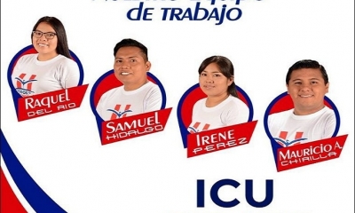 Irene Pérez, la candidata inhabilitada del frente Todos por Humanidades, junto a otros tres miembros de la agrupación Todos por humanidades.