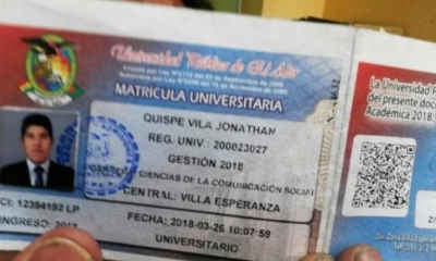 La identificación del universitario Jonathan Quispe Vila. | Redes sociales