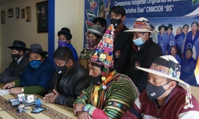 Dirigentes del llamado Pacto de Unidad en la conferencia de prensa en la que anunciaron una marcha para la siguiente semana
