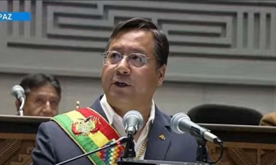 Luis Arce durante su discurso