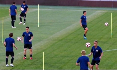 Los jugadores de Japón, en pleno entrenamiento. Foto: AFP