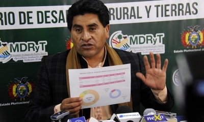 El ministro de Desarrollo Rural y Tierras, César Cocarico