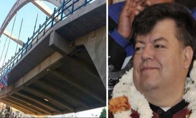 Puente caído en 2015 y Edwin Castellanos. Foto: Internet