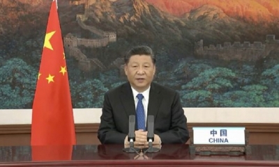 Presidente de China, Xi Jinping delivering durante la asamblea anual de la OMS, que se realiza por primera vez de manera virtual. | Fuente: AFP 