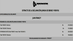 Declaración jurada de Juan Franz P. M. acusado de desfalco millonario al Banco Unión