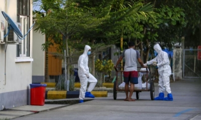 Grupo de ciudadanos con trajes de bioseguridad. | EFE