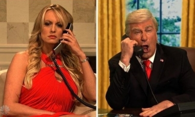 La parodia en donde la actriz porno Stormy Daniels enfrenta a Donald Trump. (Foto: Capturas)