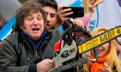 El presidente de Argentina, Javier Milei, en un mitin en la ciudad de La Plata, el 12 de septiembre de 2023.