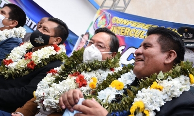 Luis Arce celebró este viernes el 51 aniversario de la Confederación Sindical de Comunidades Interculturales Originarias de Bolivia.