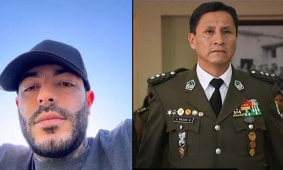 El narcotraficante uruguayo Sebastián Marset y el director nacional de la Felcn, Ismael Villca.