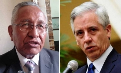 El ministro de Educación, Víctor Hugo Cárdenas y  Álvaro García Linera,