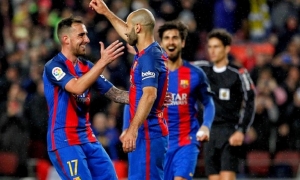 Alcácer, Mascherano y André Gomes, jugadores del Barça (Àlex Garcia)