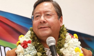 Luis Arce en el aniversario de los Interculturales.