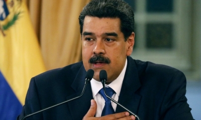 El presidente de Venezuela, Nicolás Maduro, en una conferencia de prensa en Caracas, el 8 de febrero de 2019.