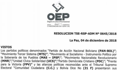 Imagen de la Resolución Administrativa 0645/2018.
