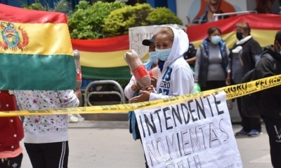La vigilia y el bloqueo de los comerciantes del Correo, hace algunas semanas. 