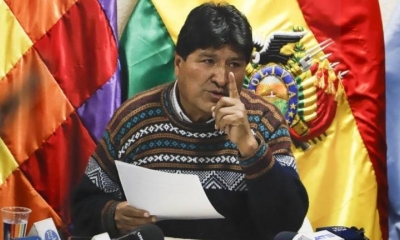 El jefe del MAS, Evo Morales, en una conferencia de prensa.