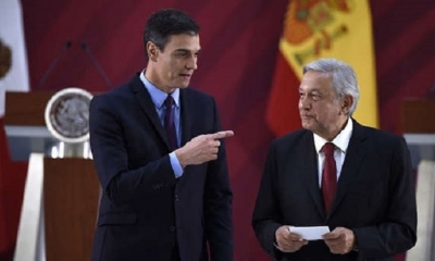 El jefe del Gobierno español Pedro Sánchez se reunión a fines de enero con López Obrador en el Palacio Nacional de México. 