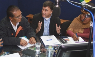 Juan Ramón Quintana, en un programa radial en El Alto/Foto. ABI 
