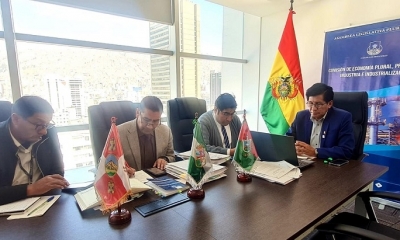 La 25 sesión ordinaria de la Comisión de Economía Plural, Producción, Industria e Industrialización, presidida por el senador Félix Ajpi.