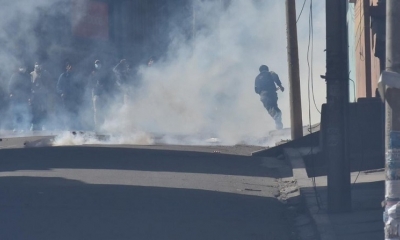 Gasificación de manifestantes en Villa Fátima, en La Paz. (APG)