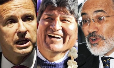 Los expresidentes Tuto Quiroga, Evo Morales y Carlos Mesa. / Fotocomposición Página Siete..
