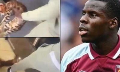 Kurt Zouma y dos capturas de pantalla del vídeo en el que aparece su gato.